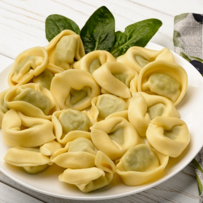 Ricotta and spinach tortellini with basil infused oil
